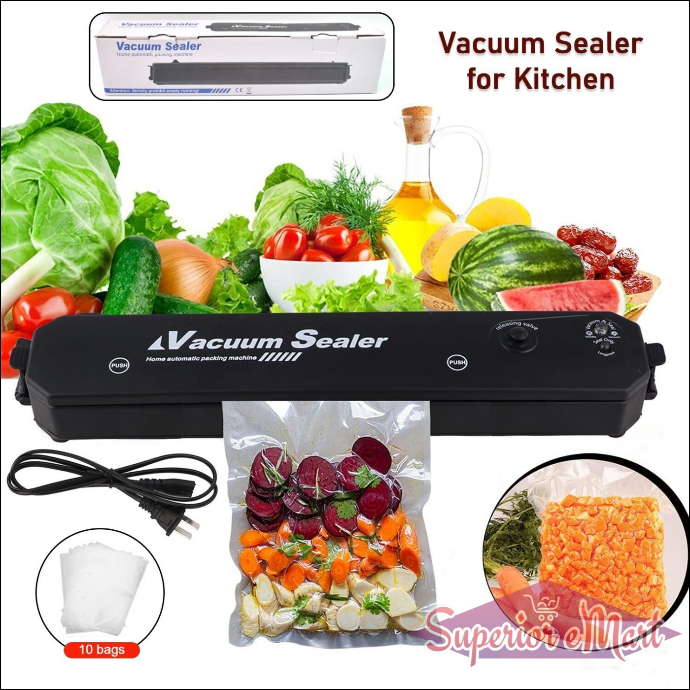 Vacuum Sealer Machine With 10 Pcs Bag (1 Set) - Superior eMart