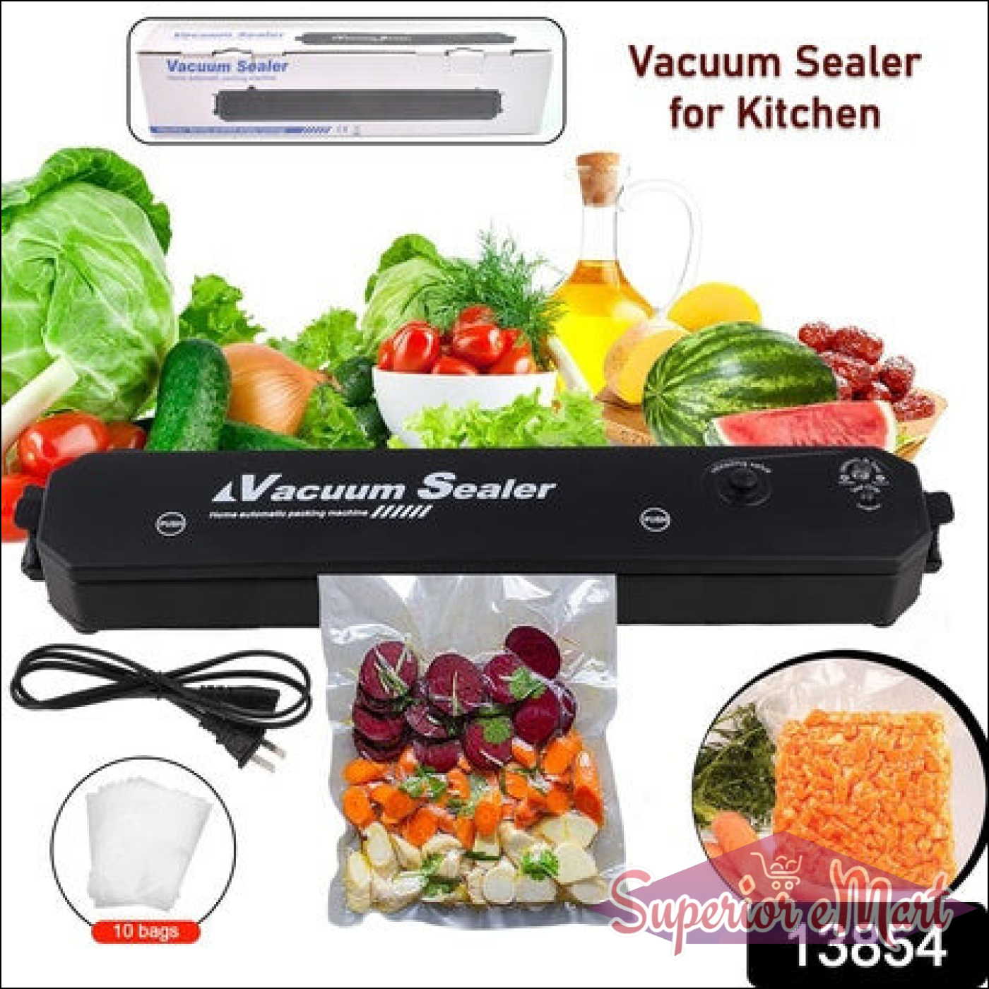 Vacuum Sealer Machine With 10 Pcs Bag (1 Set) - Superior eMart