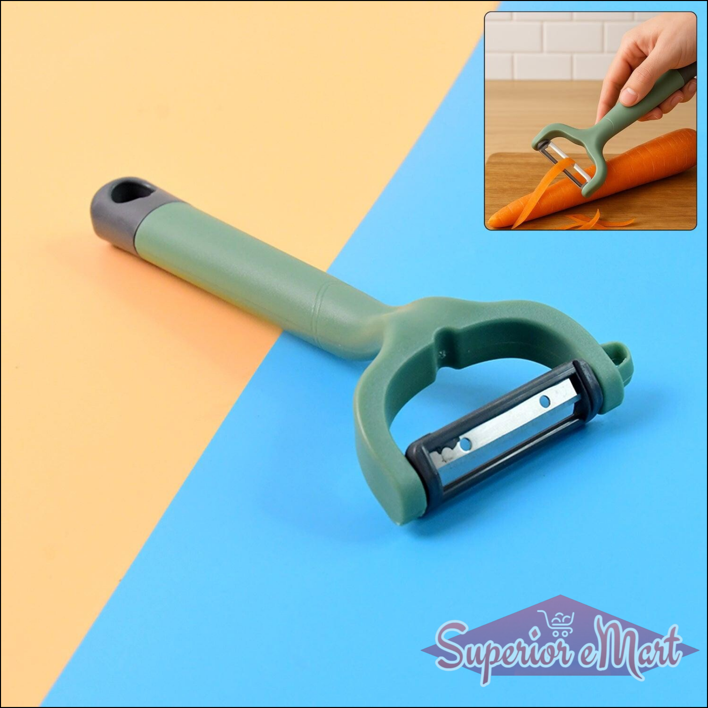 Green vegetable fruit peeler with ergonomic handle for easy peeling of carrots and other produce