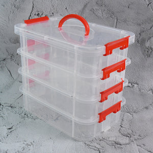 Superior eMart 4 layer plastic storage box with clear compartments and red handles for home organization