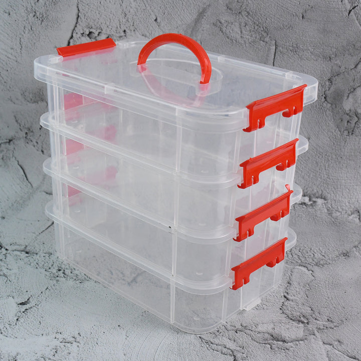 Superior eMart 4 layer plastic storage box with clear compartments and red handles for home organization