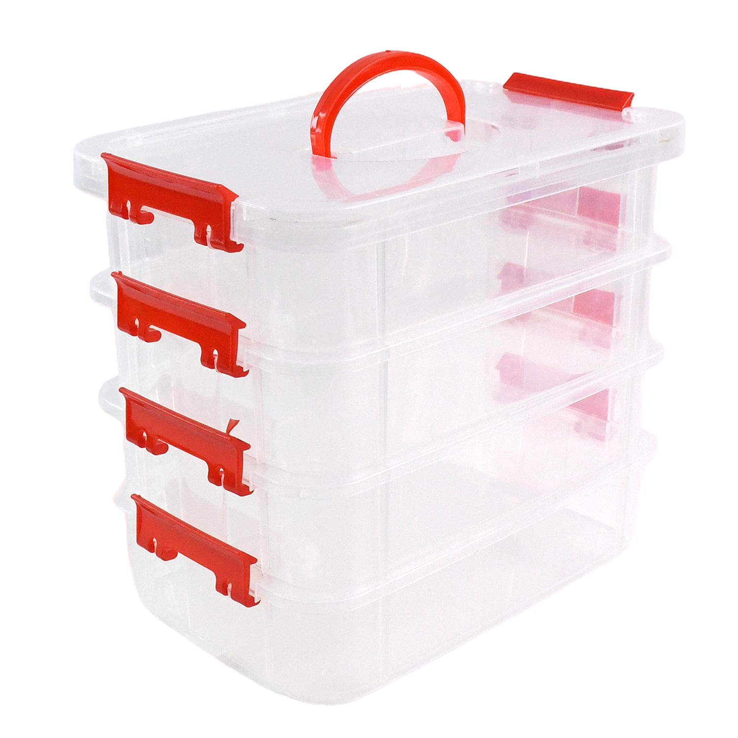 Superior eMart 4 layer plastic storage box with red handles and transparent compartments for home organization