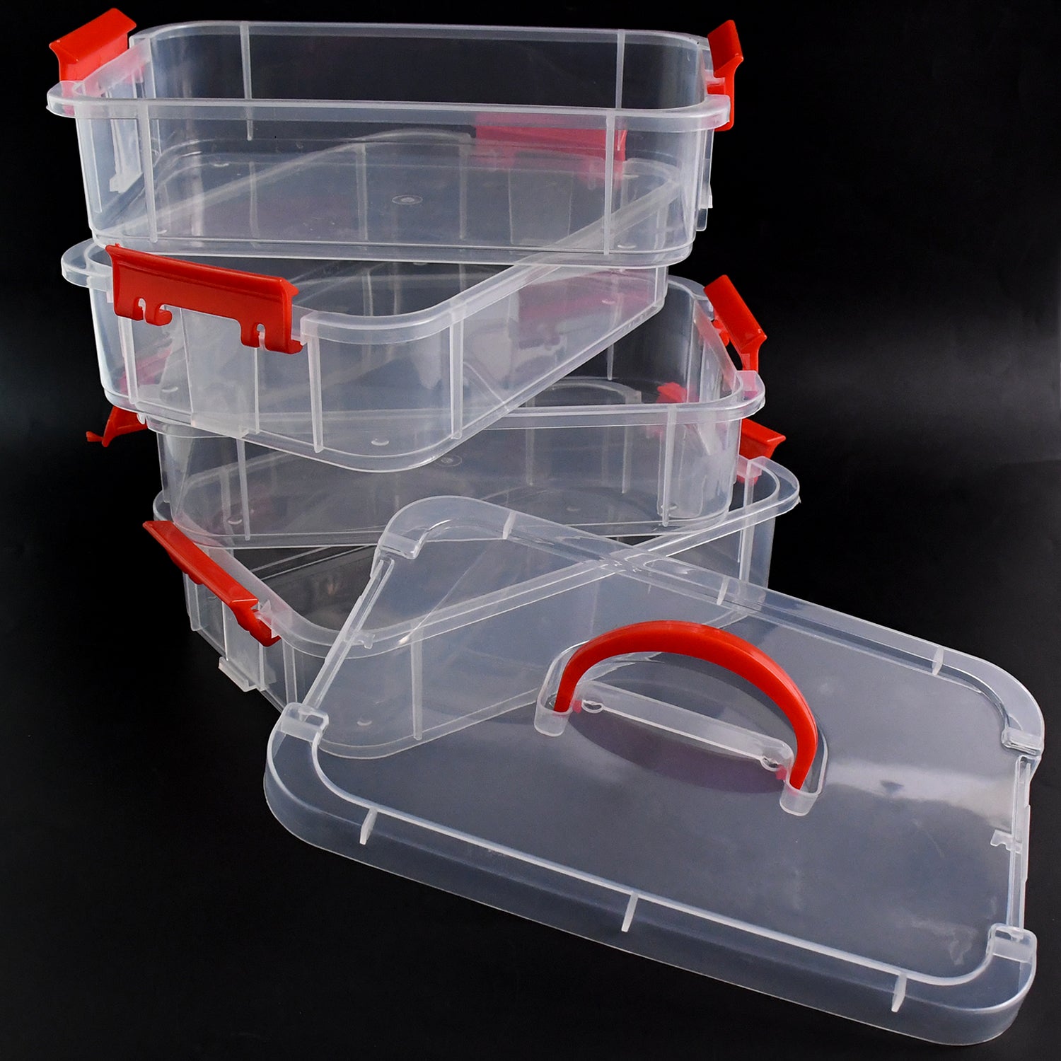 Superior eMart 4 layer plastic storage box with clear compartments and red locking handles
