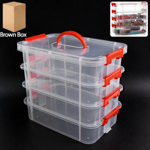 Superior eMart 4 layer plastic storage box with transparent compartments and red handles for home organization