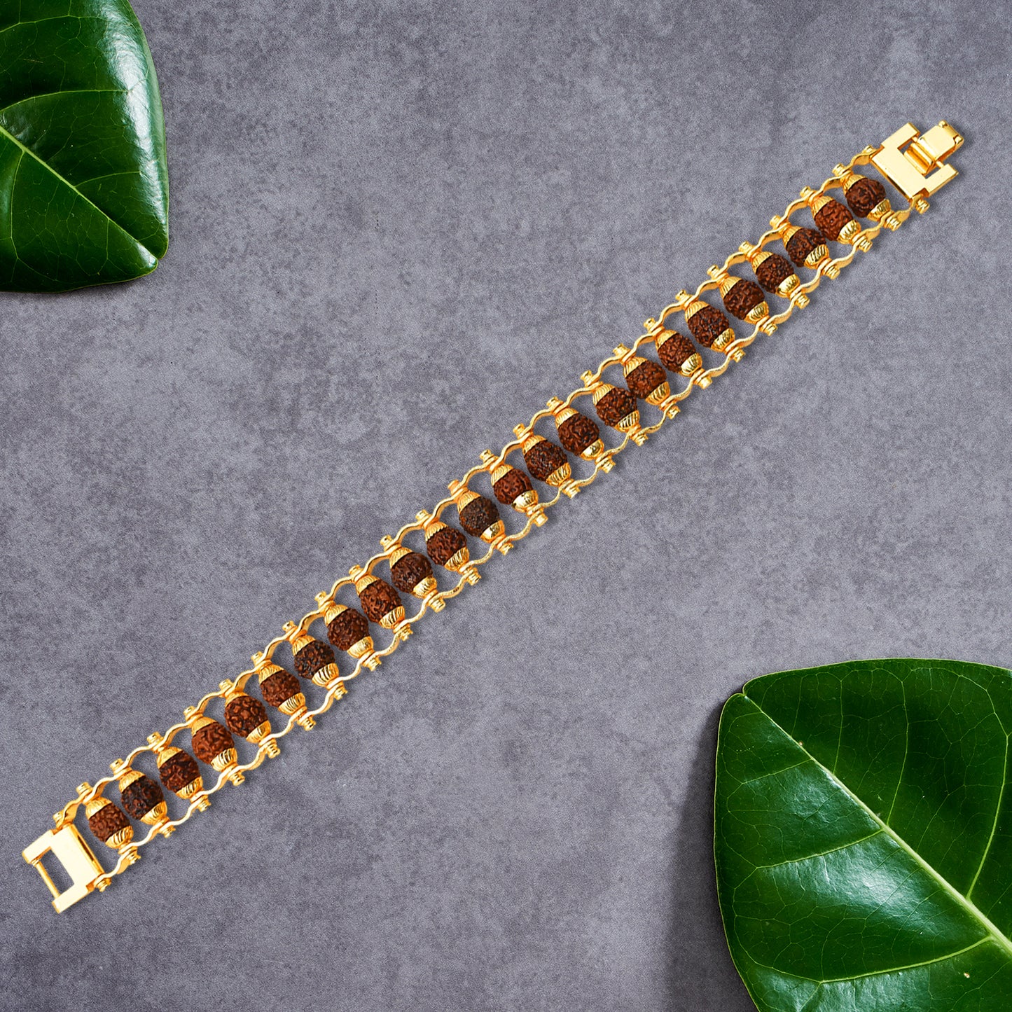 Golden Rudraksha Bracelet Rakhi with Elegant Design and Durable Gold Finish