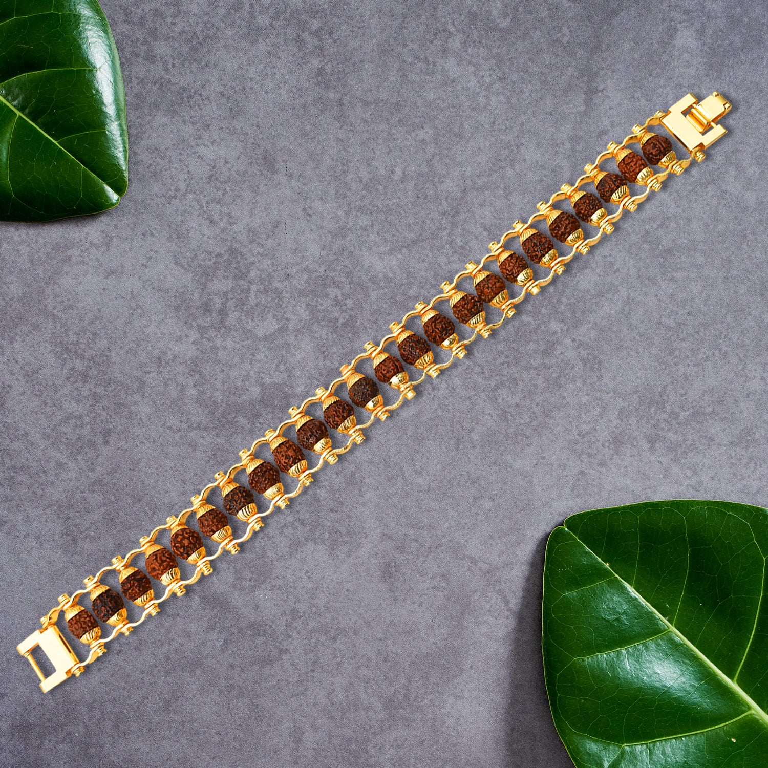 Golden Rudraksha Bracelet Rakhi with Elegant Design and Durable Gold Finish