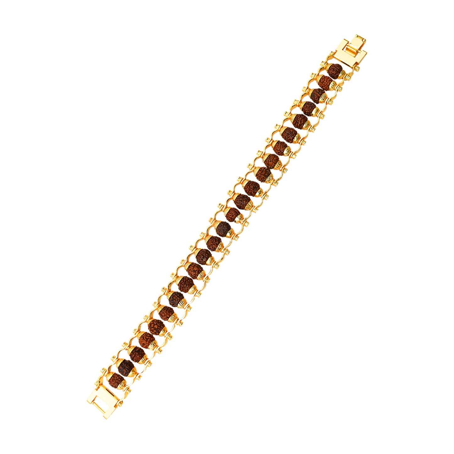 Golden Rudraksha Bracelet Rakhi designed with natural Rudraksha beads and gold accents