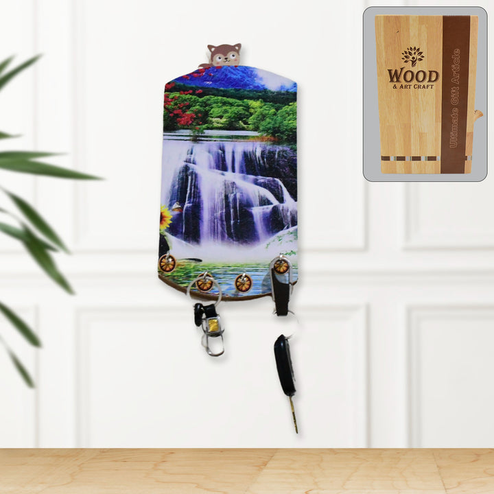 Vertical scenery wall art featuring a waterfall and forest design, perfect for home decor accents