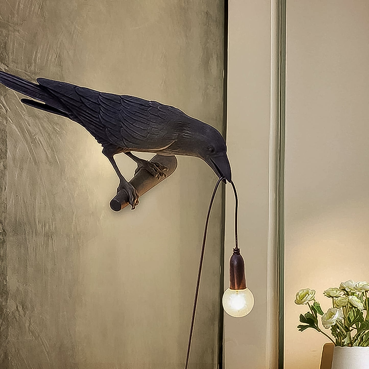 Vintage crow table lamp with a decorative crow design and elegant bulb holder for home decor