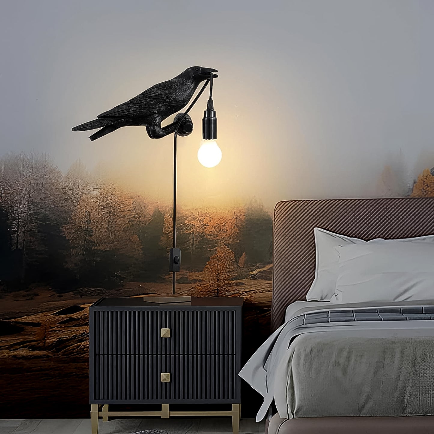Vintage crow table lamp with a unique crow design and warm light for home decor