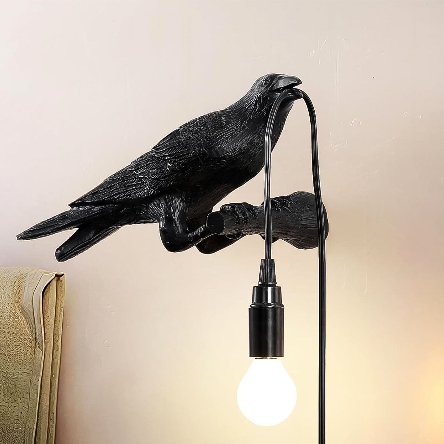 Vintage crow table lamp featuring a detailed crow design and a stylish light bulb holder