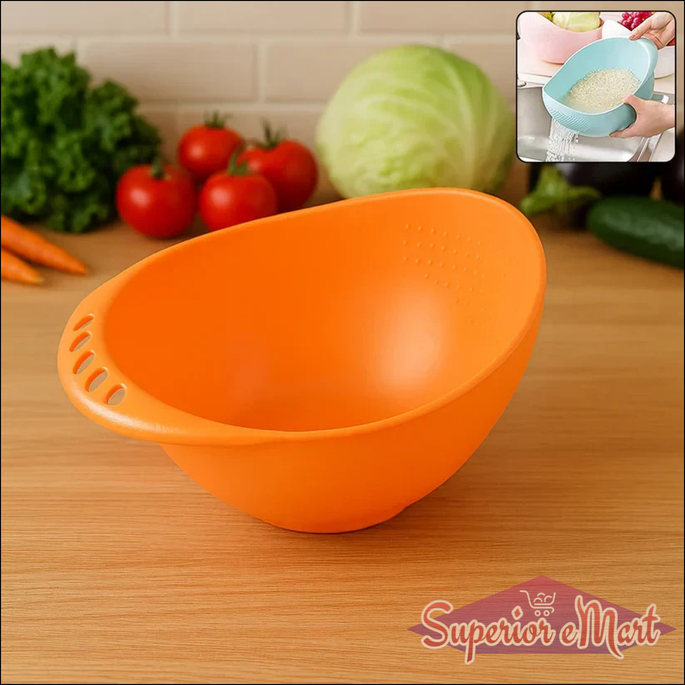 Virgin Rice Bowl Durable Plastic Strainer, Water Strainer | Vegetable & Fruits Washing Bowl - Superior eMart