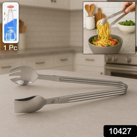 2-in-1 stainless steel serving tong ideal for pasta and salad serving with durable design