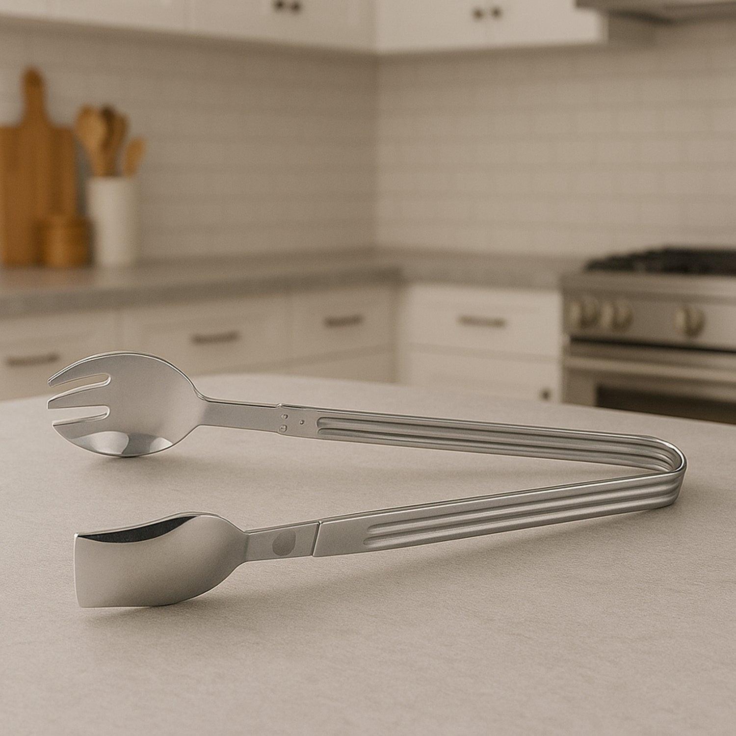 2-in-1 stainless steel serving tong designed for versatile kitchen use and easy food handling