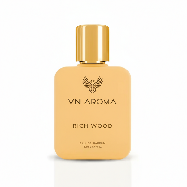 VN Aroma Rich Wood Unisex Perfume in a stylish gold bottle for a luxurious scent experience