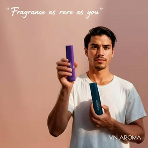 Model showcasing unisex long-lasting body spray from Superior eMart with vibrant packaging