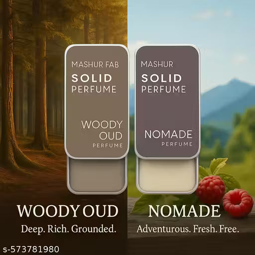 Solid Perfume Duo – Woody Oud & Nomade – Long Lasting Solid Cologne for Men & Women – Travel Friendly, Alcohol-Free, Natural Fragrance