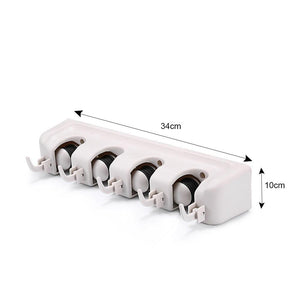 Superior eMart wall mounted mop organizer in white with four hooks for efficient cleaning tool storage