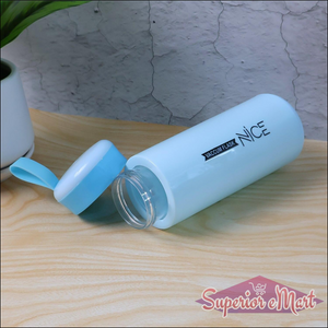 Leak proof glass water bottle with a light blue lid and modern design for everyday hydration