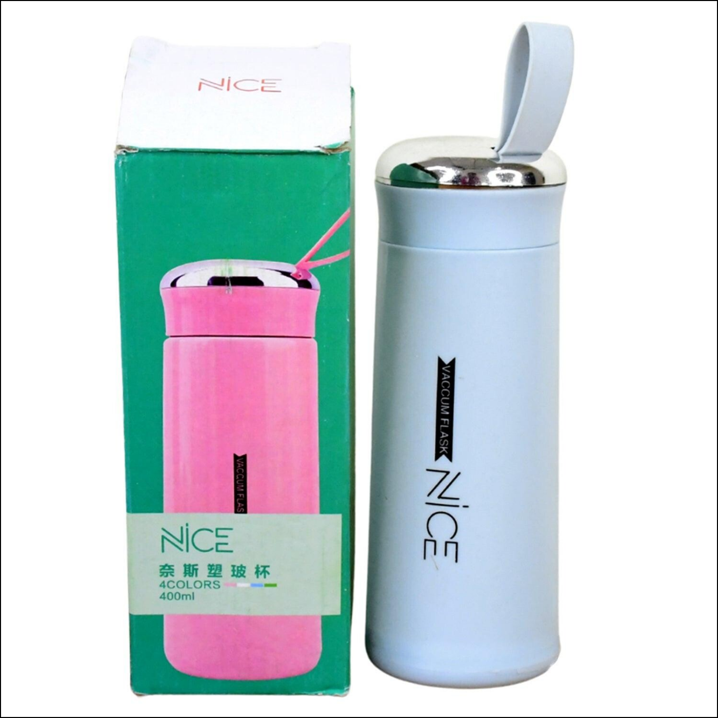 Leak proof glass water bottle 400ml in pastel colors with a sleek design and secure lid
