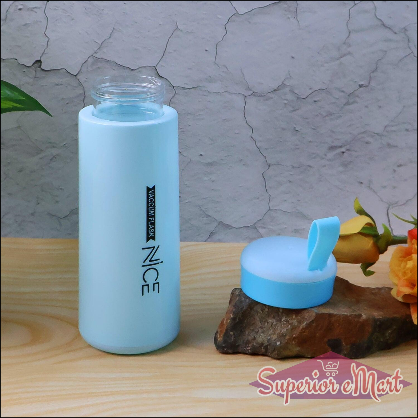 Leak proof glass water bottle in light blue with a secure lid for on-the-go hydration