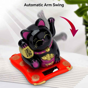 Wealth attracting cat figurine with automatic arm swing for home decor and prosperity enhancement