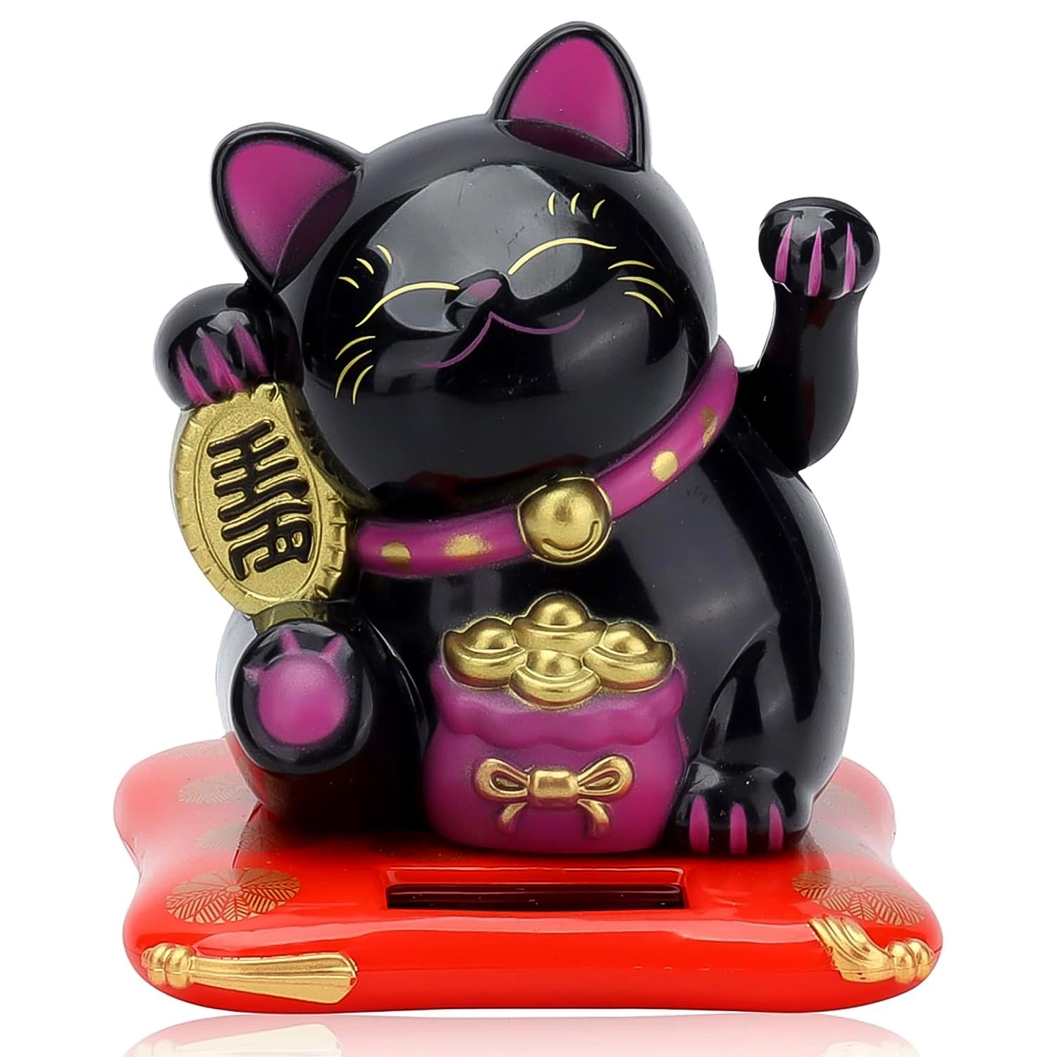Superior eMart wealth attracting cat figurine in black with a gold coin and lucky pouch for home decor
