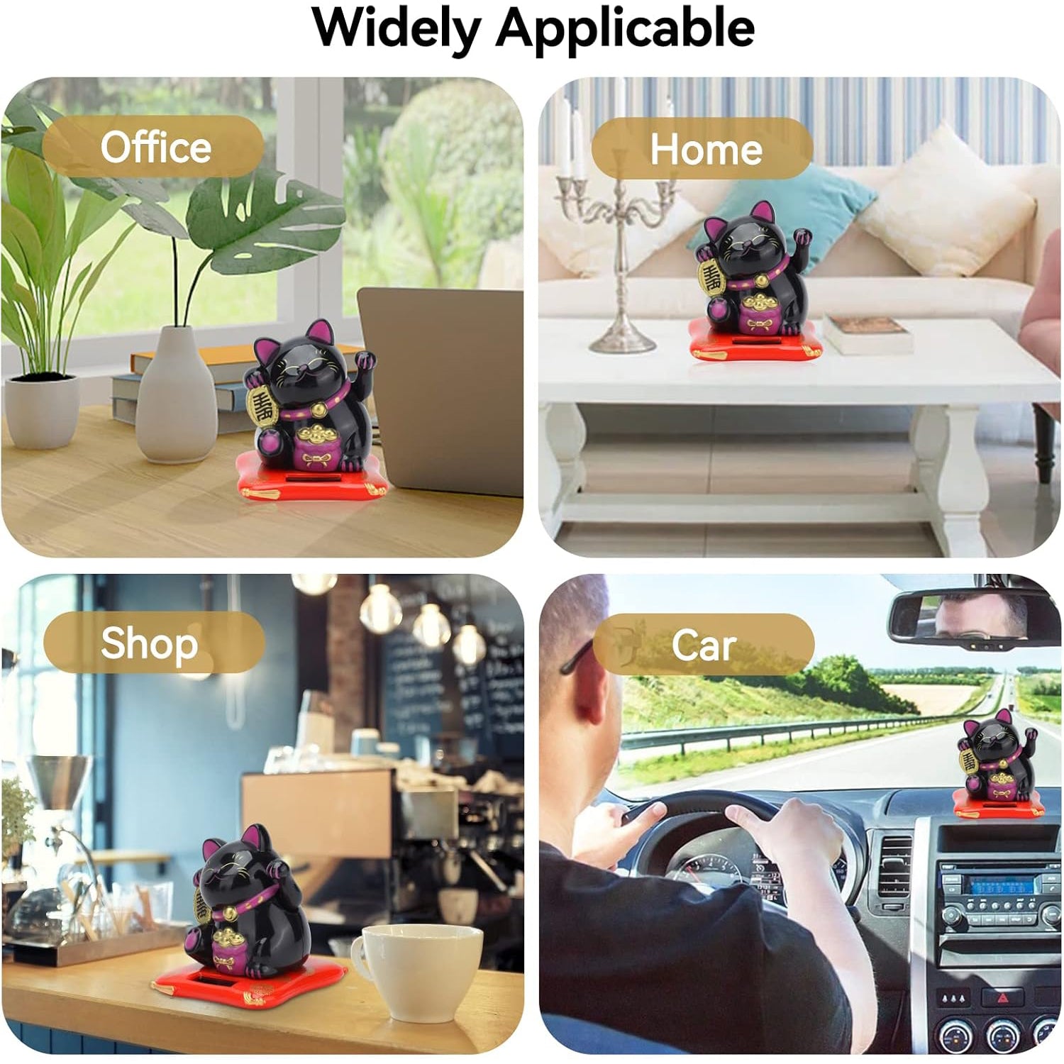 Wealth attracting cat figurine for home decor, suitable for office, shop, and car placement.