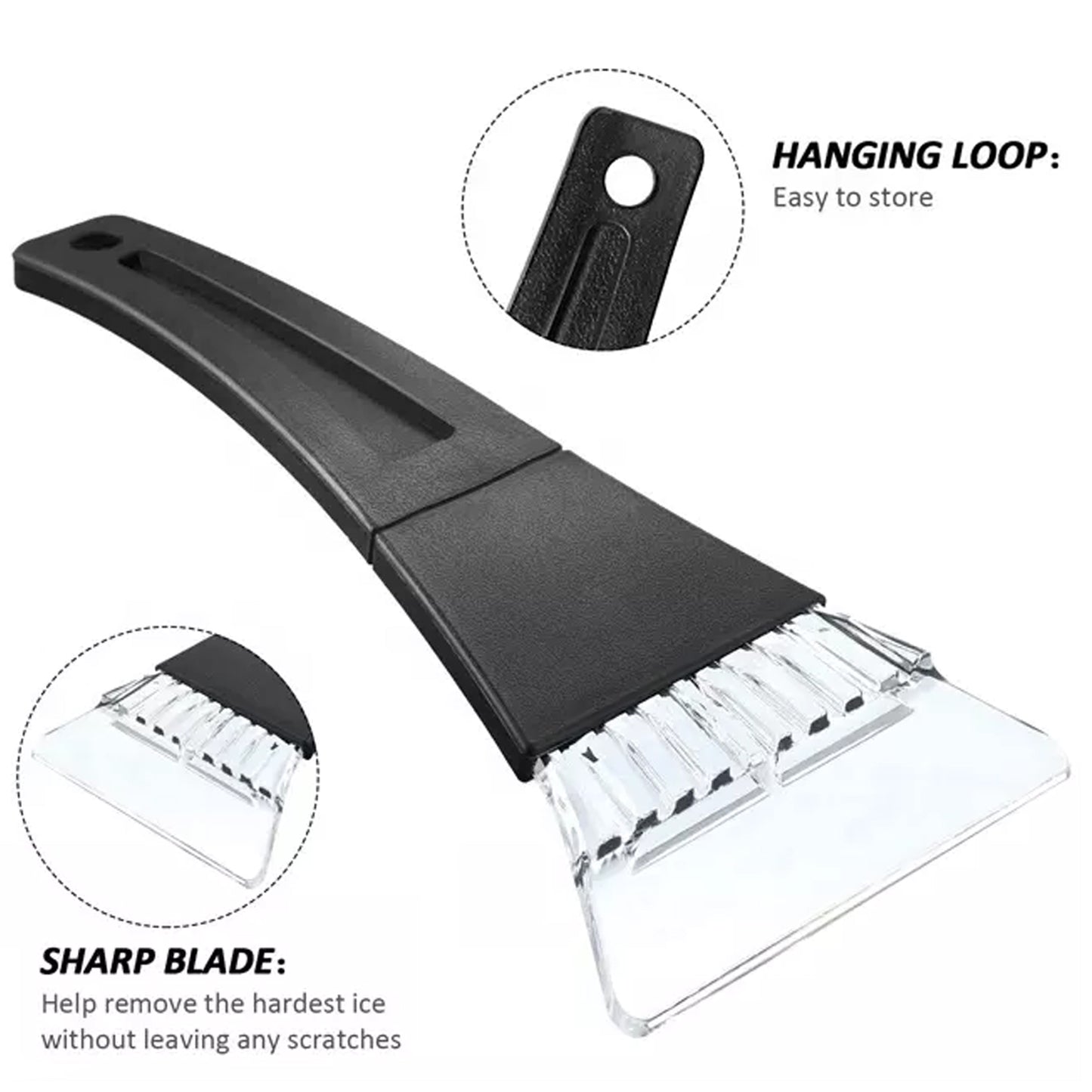 Superior eMart Windshield ice scraper tool with sharp blade and hanging loop for easy storage