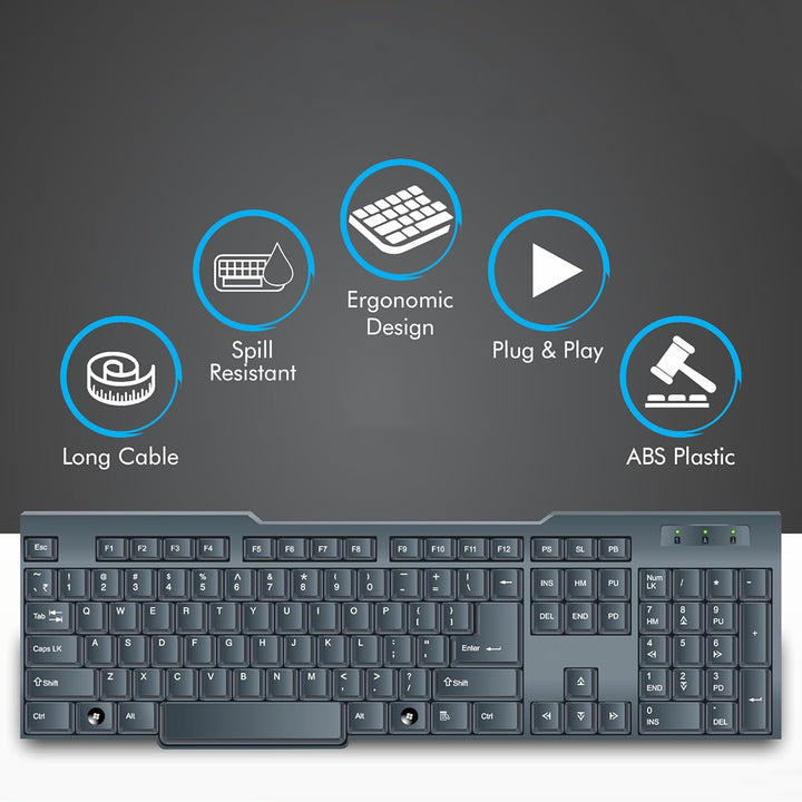 Wired USB keyboard 104 keys with ergonomic design and spill-resistant features