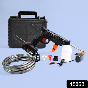 Wireless high pressure car washer set with hose, nozzle, and carrying case for easy cleaning