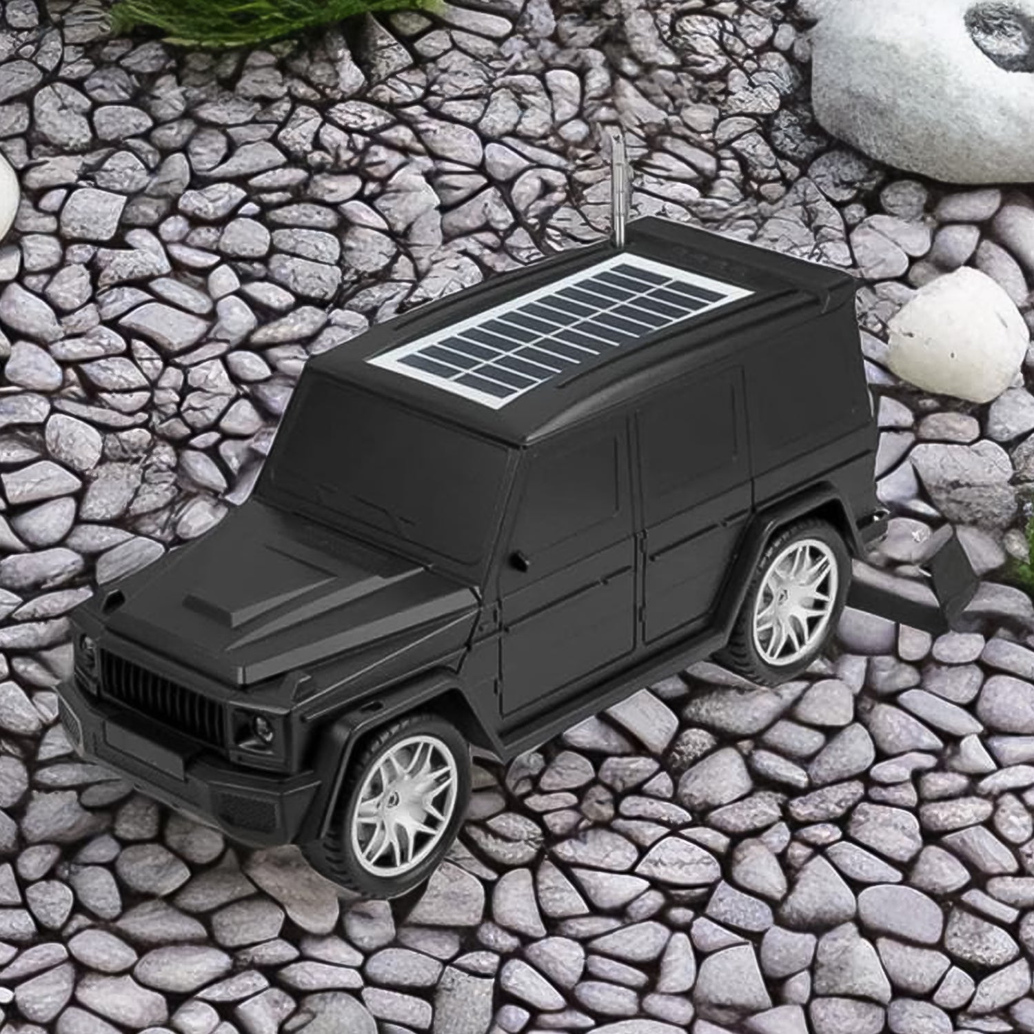 Wireless solar speaker designed as a sleek black SUV for outdoor entertainment