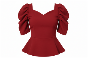 Red top with puff sleeves on a white background