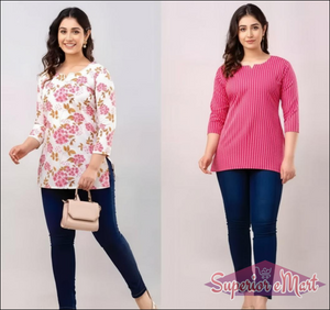 Women’s Printed Short Kurti Combo - Cotton Floral Tops for Casual & Office Wear, Best Price.