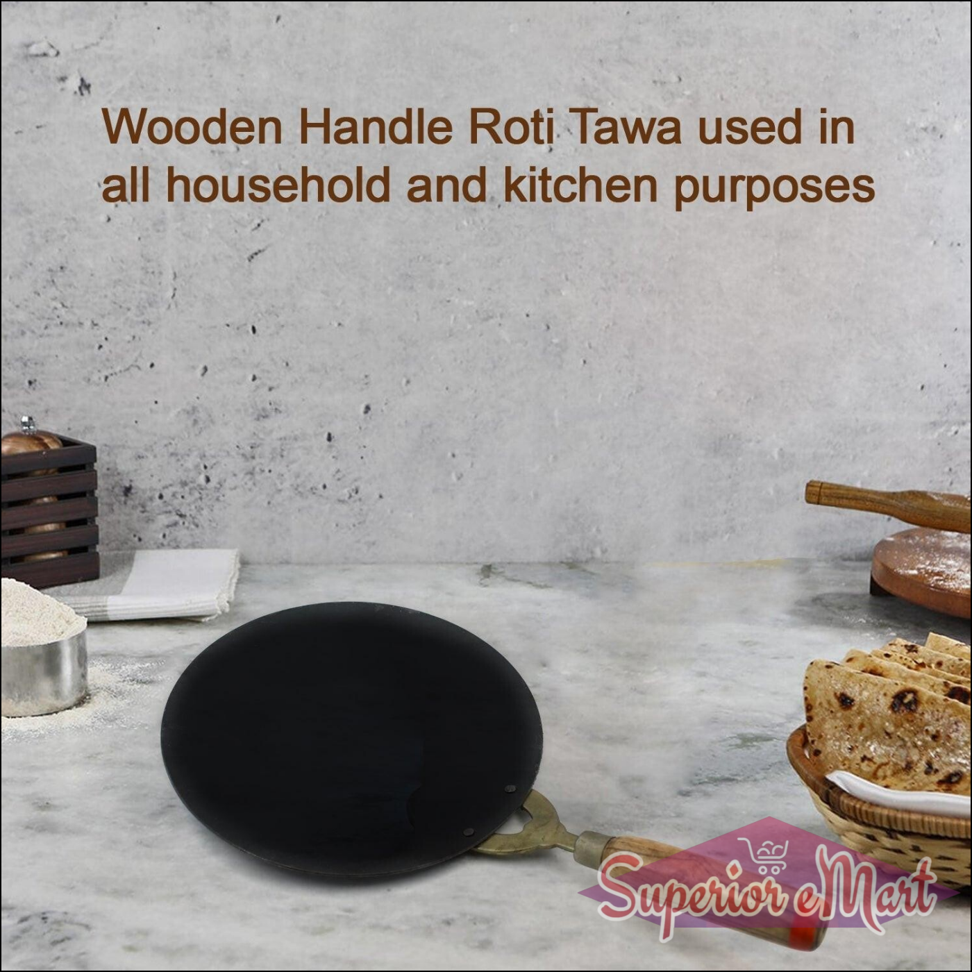 Wooden handle roti tawa designed for all household and kitchen cooking needs