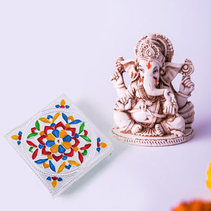 Wooden puja bajot multicolour with intricate floral design, perfect for home decor and religious rituals