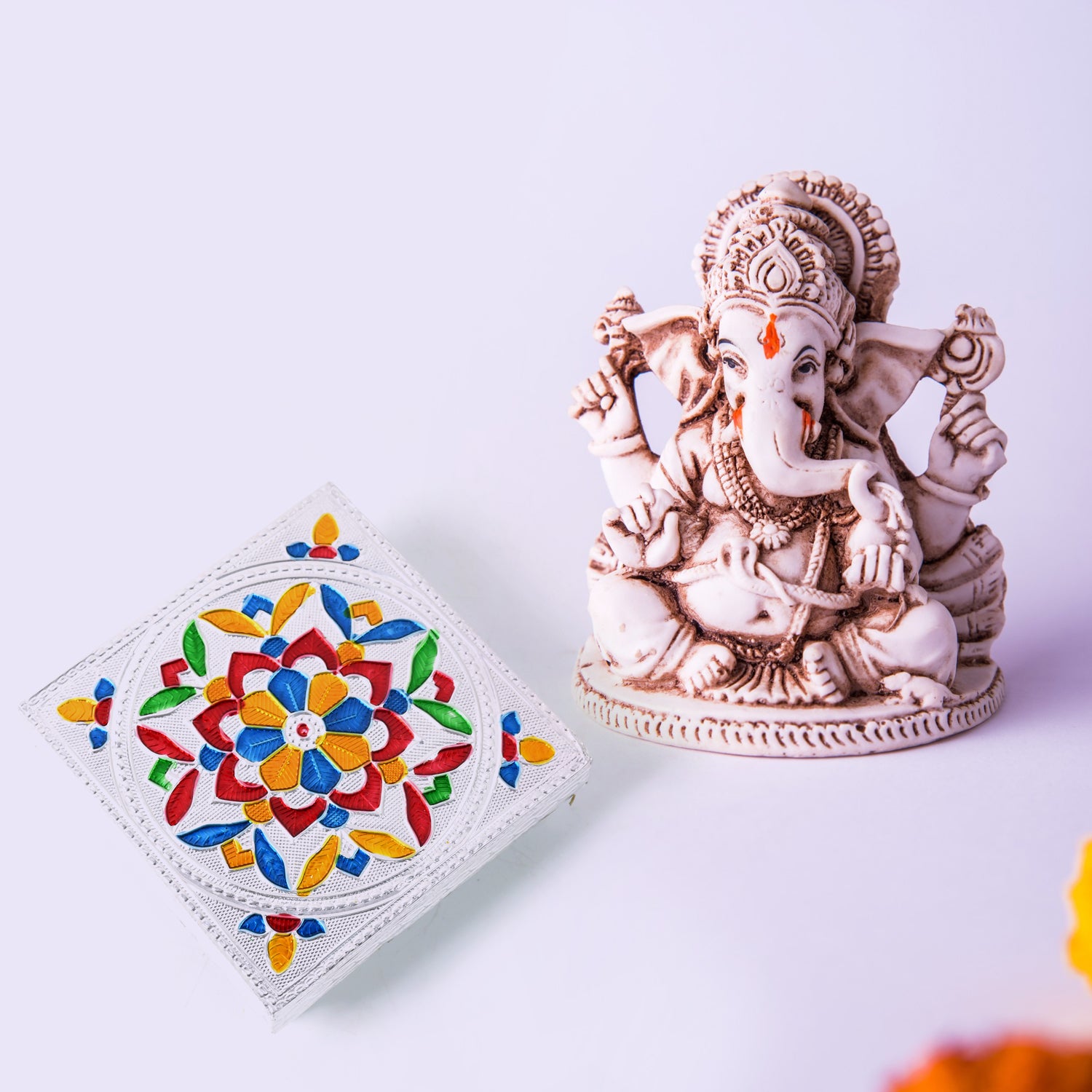 Wooden puja bajot multicolour with intricate floral design, perfect for home decor and religious rituals