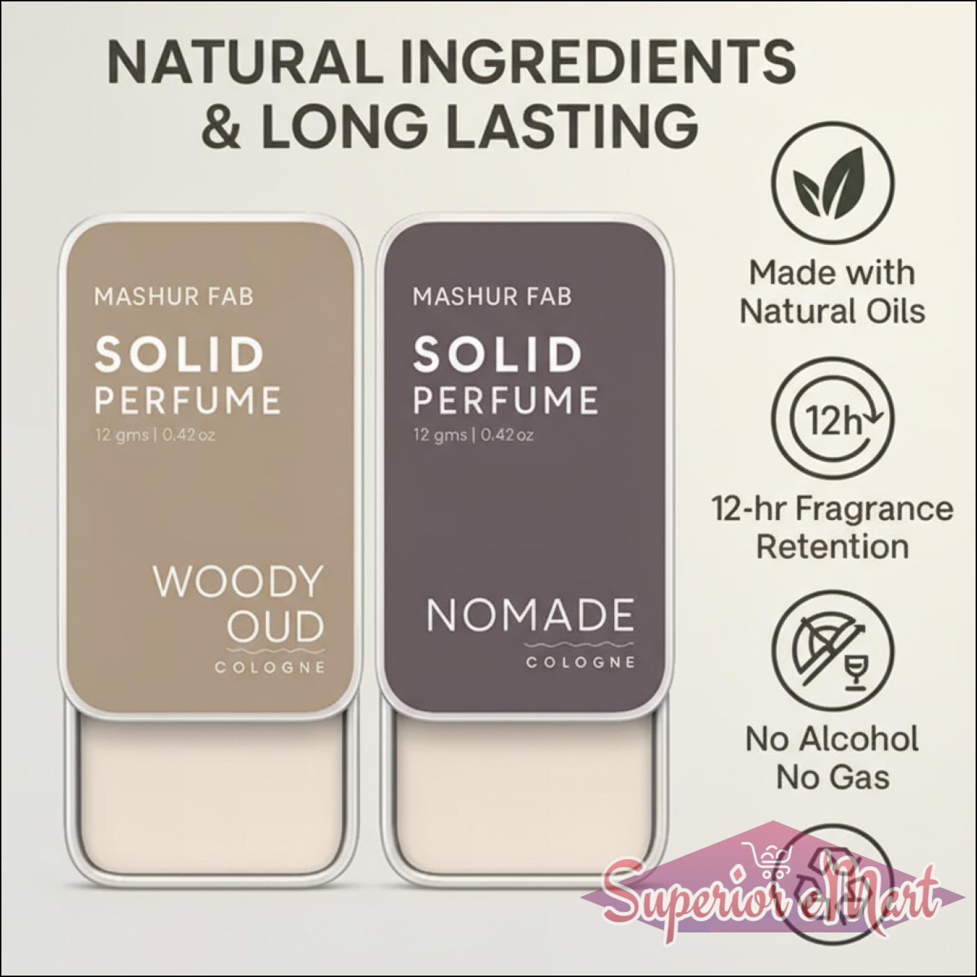 Superior eMart Woody Oud Solid Perfume with natural oils for long-lasting fragrance and no alcohol