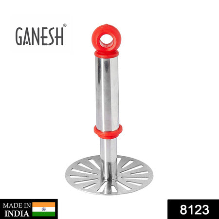 Potato / Pav Bhaji Masher with Plastic Handle, Silver & Plastic - Oval Pav Masher, Potato 1-Piece, Smasher Handle, Multicolor