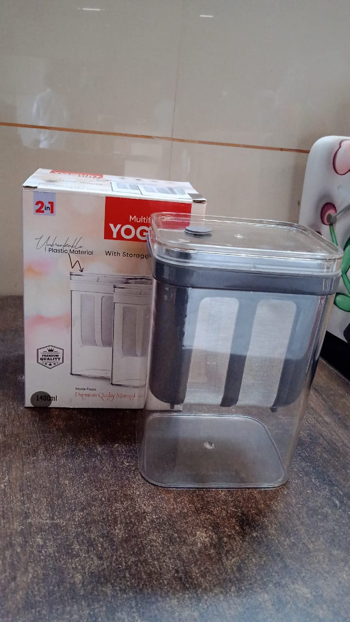 Superior eMart transparent yogurt strainer with storage container and lid on kitchen countertop