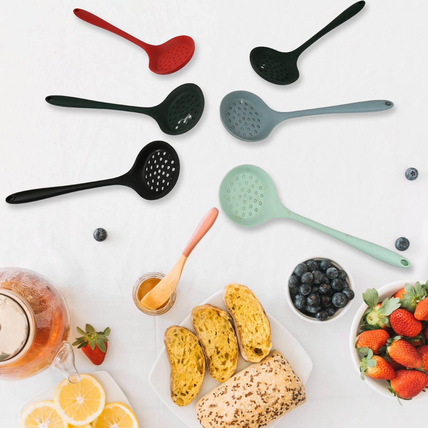 Multipurpose Silicone Spoon, Silicone Basting Spoon Non-Stick Kitchen Utensils H - 5658_silicone_colander_spoon_6pc_no48